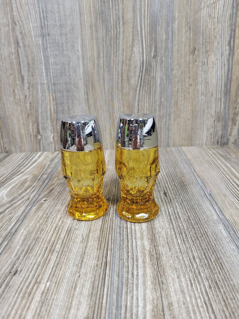Vintage Amber Salt Pepper Shakers, Georgian Anchor Hocking